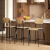 HOMCOM Lot de 2 tabourets de bar, hauts 65H cm avec dossier, structure en acier, effet bois naturel(m-6)