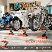 HOMCOM 500 kg Motorcycle Scissor Lift Jack, Heavy Duty Steel Adjustable Motorbike Lifting Hoist Stand with Safety Pin, Foldable Lifter for Dirt Bike Repair Maintenance, 45x15 cm Large Platform, Orange(m-5)