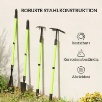 Outsunny Gartenwerkzeug-Set 4 Stück Gartengeräte-Set mit Schaufel Gartenhacke Gartenrechen Laubrechen Grün(m-7)