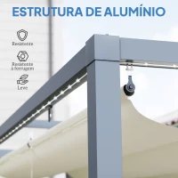 Outsunny Pérgola de Alumínio 4x3 m Pérgola de Jardim com Luzes LED Solares Teto Retrátil Impermeável Anti-UV  Creme e Cinzento(m-6)