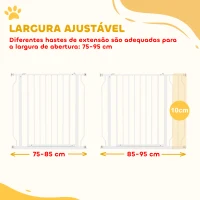 PawHut Barreira de Segurança para Cães Extensível para Escadas e Portas 75-95cm com  Extensão de 10 cm Altura 76 cm Branco(m-4)