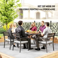 Outsunny Set de Grădină cu Masă Extensibilă și 6 Scaune Stivuibile Gri(m-4)