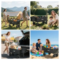 Outsunny Carro Plegable con Bolsa Térmica Desmontable Longitud y Ángulo del Mango Ajustables y Bolsa de Transporte Negro(m-2)