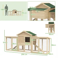 PawHut Galinheiro de Madeira 204x85x93 cm Jaula para 2-4 Galinhas com Ninho Bandeja Extraível Telhado de Asfalto e Rampa Natural(m-3)
