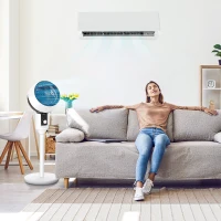 HOMCOM Ventilateur sur pied 45 W ventilateur circulateur d'air 3 niveaux, oscillation réglable à 70°, noir et blanc(m-9)