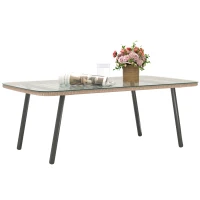Outsunny Măsuță de Grădină din Ratan PE și Sticlă 110x60x40 cm Lemn Natural(m-1)