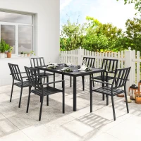 Outsunny Seven-Piece Minimal Metal Garden Dining Set, with Parasol Hole - Black(m-2)