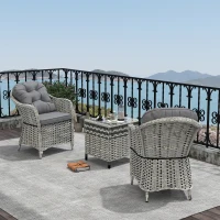 Outsunny 3 PCS Rattan Seating Set | 2 Armchairs & Table | Outdoor Patio Furniture, Bistro Set w/ Cushions Glass Tabletop(m-2)