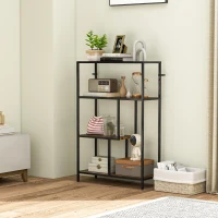 HOMCOM Mobile Libreria a 4 Ripiani Stile Industriale in Legno e Metallo, 77x30x116 cm, Marrone Rustico(m-7)