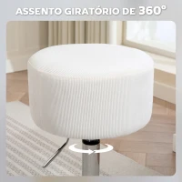 HOMCOM Banco de Bar Banco Alta de Cozinha Ajustável em Altura 52-66 cm Estofado em Veludo Giratória a 360° Branco(m-5)