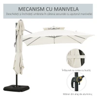 Outsunny Umbrelă de Grădină 2.7x2.7 m Reglabilă cu Bază și Husă Bej(m-7)