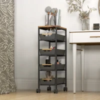 HOMCOM Carro de Cocina de 5 Niveles Carrito Auxiliar con Ruedas Tablero Efecto Madera Cajones Extraíbles 39,5x24x82 cm Negro(m-8)