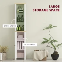 kleankin Slim Bathroom Storage Unit with Open Compartment, Bathroom Storage Cabinet with Adjustable Shelf, 34 x 23 x 165 cm, White(m-4)