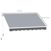 Outsunny 2.5m x 2m Garden Patio Manual Awning Canopy Sun Shade Shelter Retractable with Winding Handle Grey(m-3)