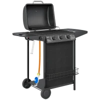 Outsunny Barbecue gaz 3+1 brûleurs en acier, puissance 9,5 kW, barbecue de jardin table latérale, 108 x 54 x 97 cm, noir(m-11)