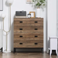 HOMCOM Commode 4 tiroirs meuble de rangement design industriel piètement métal noir 80 x 39 x 95 cm(m-7)