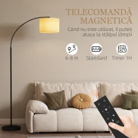 HOMCOM Lampă de Podea Reglabilă, cu Telecomandă și Cronometru de 1 oră, Abajur Rotativ, Negru(m-6)