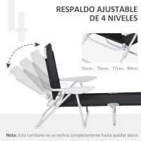 Outsunny Tumbona Reclinable y Plegable de Jardín con Respaldo Ajustable en 4 Posiciones Marco de Metal TextelineTranspirable 186x66x80 cm Negro(m-7)