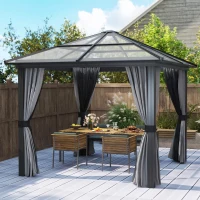 Outsunny 3 x 3(m) Hardtop Gazebo with UV Resistant Polycarbonate Roof & Aluminium Frame, Garden Pavilion with Mosquito Netting and Curtains(m-2)