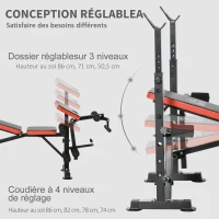 HOMCOM Banc de musculation Fitness entrainement complet avec support d'haltères dossier réglable acier 175 x 139 x 127 cm noir(m-7)