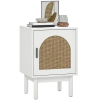HOMCOM Rattan Bedside Table for Bedroom - White(m-10)