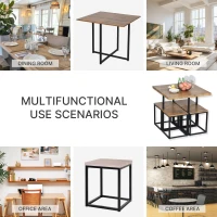HOMCOM 5 Piece Dining Table and Chairs Set 4, Industrial Space Saving Table and Chairs with Metal Frame, Square Kitchen Table and Stools for Dining Room, Brown(m-6)