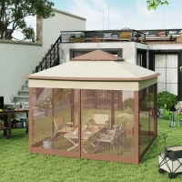 Outsunny 3 x 3(m) Pop Up Gazebo, Double-roof Garden Tent with Netting and Carry Bag, Party Event Shelter for Outdoor Patio, Khaki(m-11)