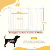 PawHut Barrera de Seguridad para Perros Extensible 75-115 cm para Puertas y Escaleras Puerta de Seguridad para Mascotas con Extensiones Montaje a Presión y Doble Bloqueo Blanco(m-3)