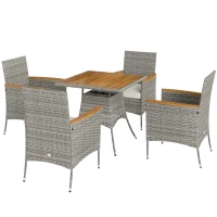 Outsunny Five-Piece Rattan Set, with Wood-Top Table - Teak(m-11)