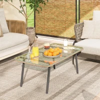 Outsunny Măsuță de Grădină din Ratan PE și Sticlă 110x60x40 cm Lemn Natural(m-8)