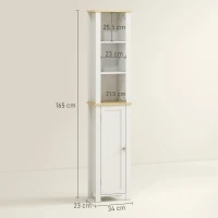 kleankin Slim Bathroom Storage Unit with Open Compartment, Bathroom Storage Cabinet with Adjustable Shelf, 34 x 23 x 165 cm, White(m-3)