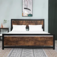 HOMCOM King Size Metal Bed Frame with Headboard & Footboard, Strong Slat Support Full Bed Frame w/ Underbed Storage Space, Bedroom Furniture For Adults(m-9)