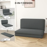 HOMCOM 3-in-1 Opvouwbare Relaxstoel, Gastenmatras, Deelbaar, 138 cm breed, Donkergrijs(m-4)