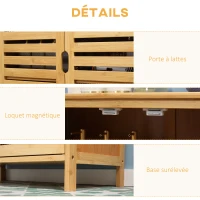 kleankin Meuble salle de bain en bambou armoire salle de bain sur pied avec double porte à lattes, 68 x 32 x 86 cm, naturel(m-6)