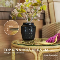 Outsunny Măsuță de Grădină din Ratan și Sticlă Stil Boho Ø50x44 cm Galben(m-6)