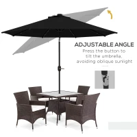 Outsunny 2.7m Outdoor Patio Garden Umbrella Parasol with Tilt Crank and 24 LEDs Lights, Black(m-5)