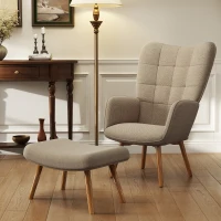 HOMCOM Accent Chair with Ottoman, Lounge Chair in Corduroy Look, Armchair with Wooden Legs, for Living Room, Light Brown(m-2)