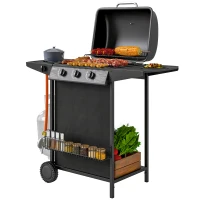 Outsunny Barbecue gaz 3+1 brûleurs en acier, puissance 9,5 kW, barbecue de jardin table latérale, 108 x 54 x 97 cm, noir(m-1)