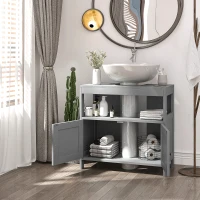 kleankin Pedestal Under Sink Cabinet with Double Doors, Modern Bathroom Vanity Storage Unit with Shelves, Light Grey(m-7)