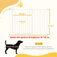 PawHut Cancelletto di Sicurezza per Cani in Acciaio e ABS, Estensibile 75-115cm per Scale e Porte, Bianco(m-3)