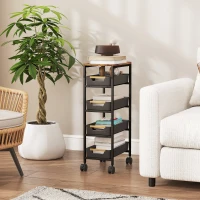 HOMCOM 5-Tier Storage Trolley on Wheels - Black(m-7)