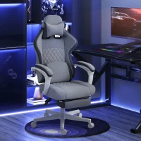 HOMCOM Ergonomic High Back Gaming Chair for Adults, Printed Velvet Computer Recliner Chair with Footrest, Lumbar Support, Adjustable Height and 360° Swivel Seat for Office or Gaming, Grey(m-2)