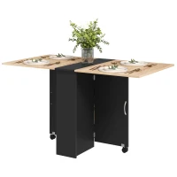 HOMCOM Mesa de Cozinha Dobrável Mesa de Madeira com 2 Prateleiras de Armazenamento e Rodas 75x140x74 cm Preto e Madeira(m-11)