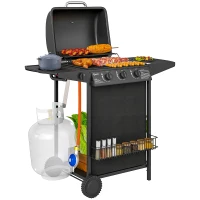 Outsunny Barbecue gaz 3+1 brûleurs en acier, puissance 9,5 kW, barbecue de jardin table latérale, 108 x 54 x 97 cm, noir(m-10)
