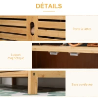kleankin Meuble salle de bain en bambou, armoire salle de bain sur pied, 2 étagères ouvertes et double porte à lattes, naturel(m-6)