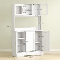 HOMCOM Szafka kuchenna, Design skandynawski, 4 szafki, Regulowane półki, Drzwi ze szkła, Otwarta przestrzeń, Płyta wiórowa, MDF, Biały(m-3)
