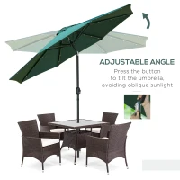 Outsunny 2.7m Patio Garden Umbrella Outdoor Parasol with Tilt Crank and 24 LEDs Lights (Green)(m-5)