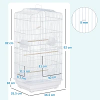 PawHut Large Metal Bird Cage with Perches, Food Bowls, Swing, for Budgies, Parakeets, White(m-3)