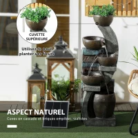 Outsunny Fontaine d'eau extérieure 5 niveaux fontaine de jardin lumières LED panneau solaire pompe en résine gris et marron(m-6)