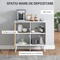 HOMCOM Comodă Bufet cu Dulap și Compartiment de Depozitare din Lemn Alb(m-4)